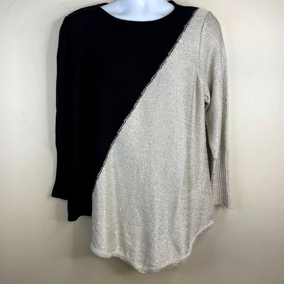 Soft Surroundings Sweaters - Soft Surroundings Sequin Sweater Womens Sz 1X Black Ivory Artsy Night Out Party